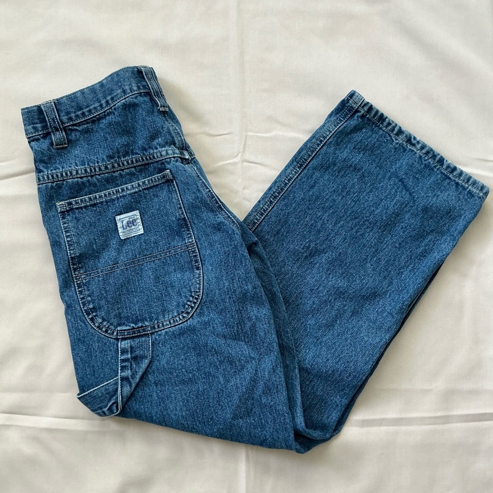 VTG 90s Lee Blue Denim‎ Straight Leg Jeans Size 12 Husky Kids Adjustable Band